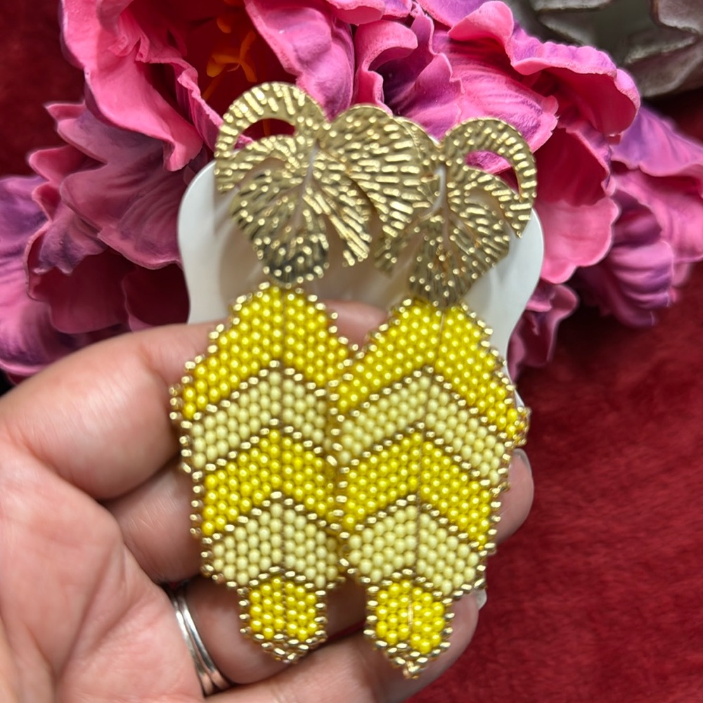 Handmade Statements Yellow Leaf Earrings